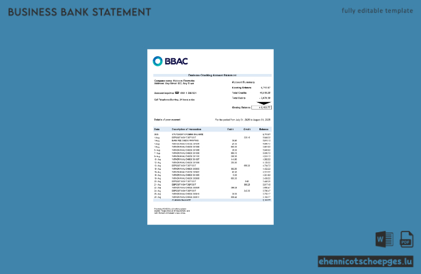 BBAC-Firmenkontoauszug (Word und PDF) – 1 Beispielvorschau